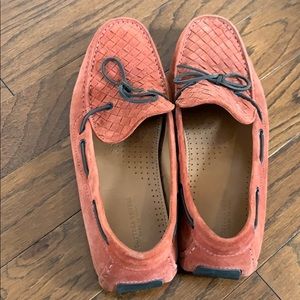 Bottega Veneta red suede woven loafers